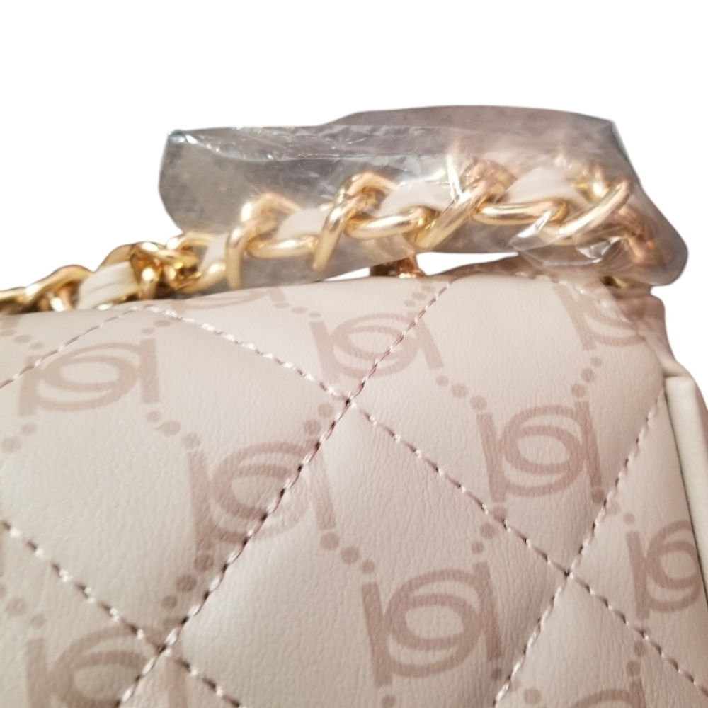 Bebe Liv Monogram 2 Way Bag - Bone and Latte Logo NWT Nude Quilted Crossbody Bag - Picture 4 of 8